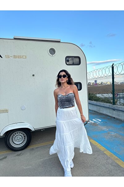 imrayboutique Beyaz Keten Etek
