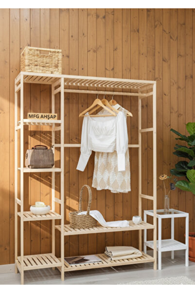 MFG AHŞAP Açık Gardrop 148x96x35cm Ahşap Raflı Elbise Askılığı