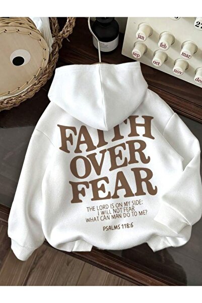 Kalic Studio Hanorac oversize cu imprimeu Faith Over Fear alb