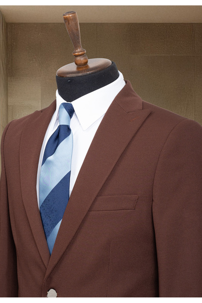 Sergio Menswear Кафяво класическо сако с тясна кройка за мъже