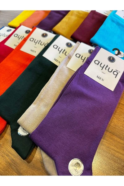 Aytuğ Мъжки памучни безшевни удобни цветни чорапи, 6 броя в опаковка