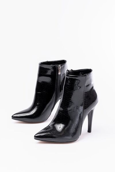 Rainon Store Black Crocodile Thin Heeled Zippered Boots – Elegance in Every Step