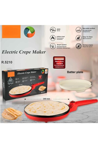 stuffix Electric crepe maker, Titanium non-stick coating, Red, 800W