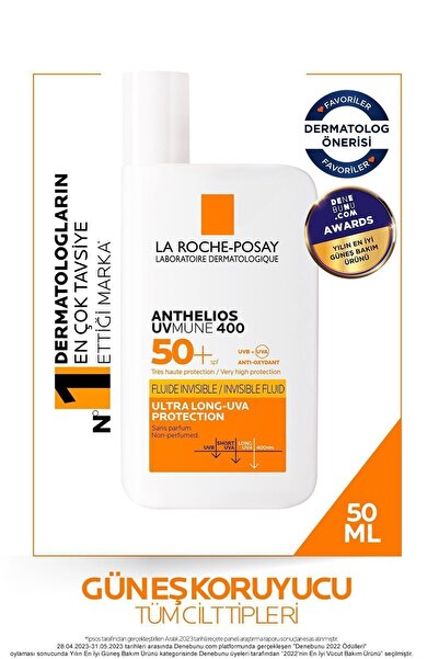 La Roche Posay ANTHELİOS UVMUNE400 INVİSİBLE FLUİD SPF50+ FACİAL SUNSCREEN FOR ALL SKİN TYPES 50 ML PSSN1686