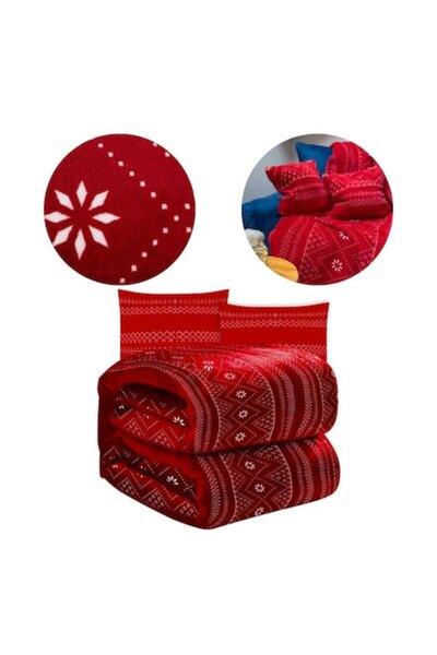 Manolex Set de Patura si Huse de Perna de Craciun – Moale si Calduras, din bumbac Rosu cu Alb