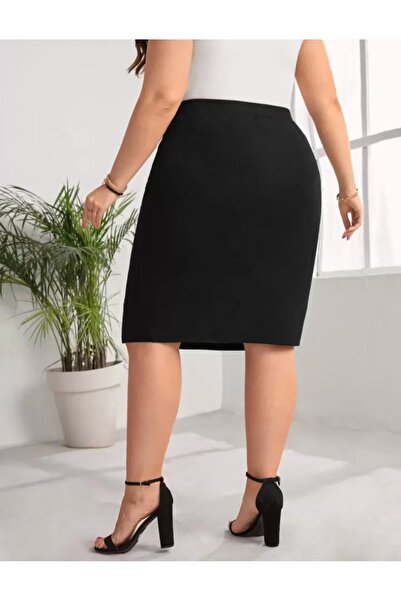 MAROVOAY Plus Size Slit Lycra Pencil Skirt