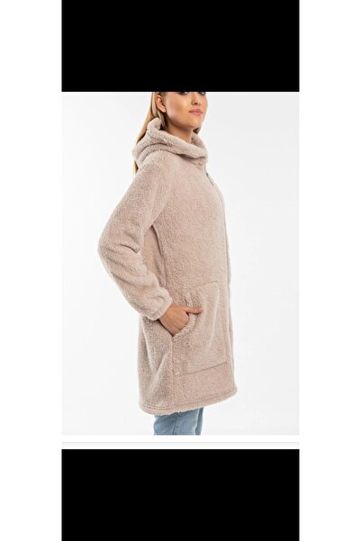 Modayazar سترة نسائية طويلة من القطيفة الناعمة مع سحاب وأكمام مطاطية