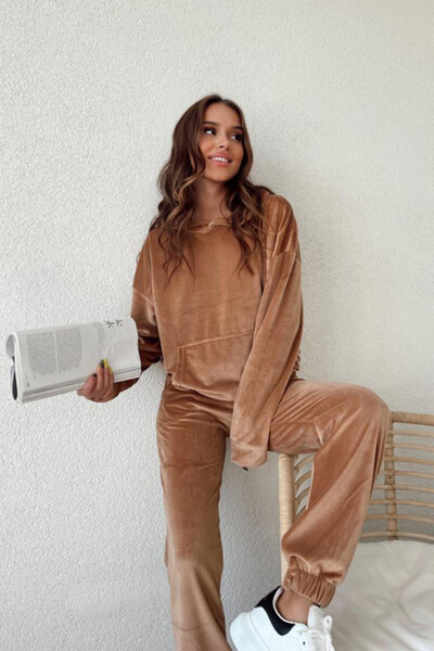 FashionForYou Compleu de catifea Catiana, pantaloni cu banda elastica, bluza ...