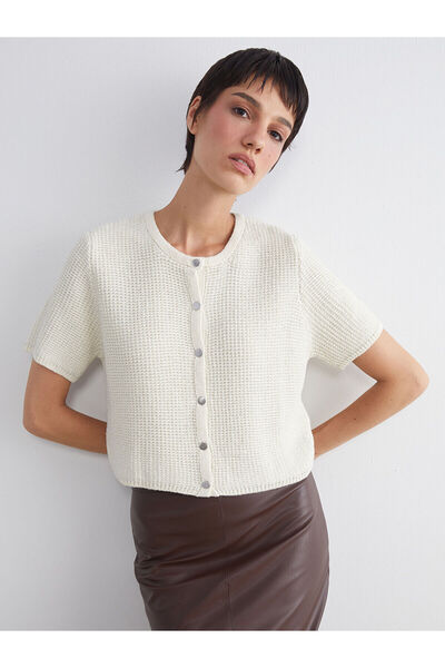 LC Waikiki Crew Neck Openwork Women's Knitwear Cardigan