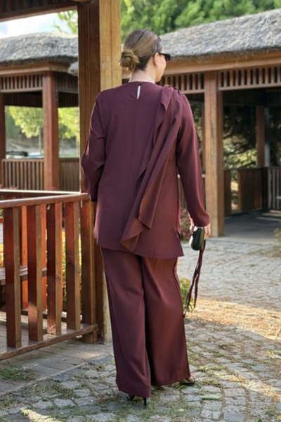 AYASOFYA OTANTIK Women's Black Shawl Collar Tunic Pants Set