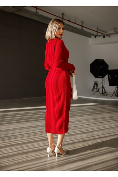 EsSo butik Button Detailed Raglan Sleeve Belted Knitwear Dress