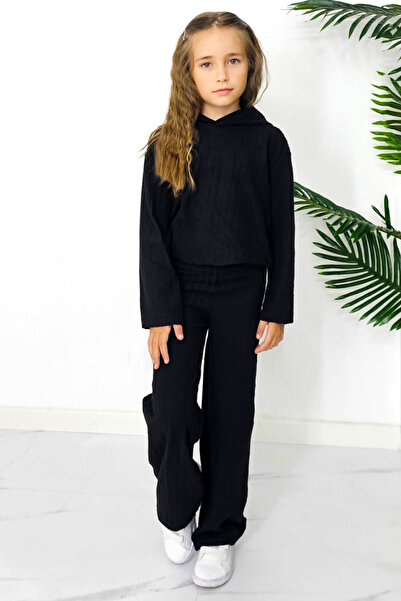 FashionForYou Scarlett Kids tetra suit, with large blouse, hood and loose pants, Black, 34 years