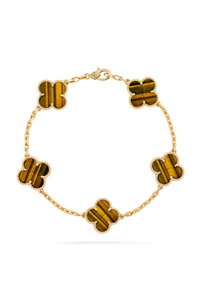 D&D Dora&Dora & Arpels Vintage Alhambra Bileklik, 5 motif Kaplan Gözü Taş 925...