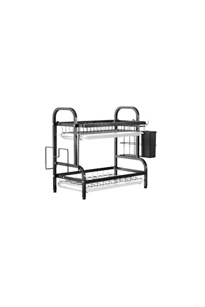 stuffix Two-tier black dish drainer, stainless steel, with draining trays and cutlery holders