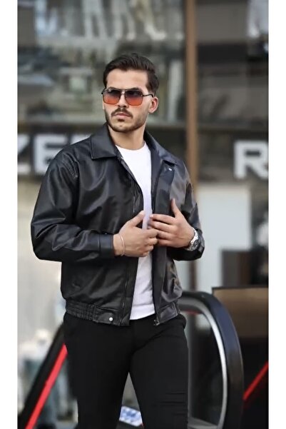 PRİFALDİ Jachetă de piele pentru bărbați de sezon nou, oversize, neagră