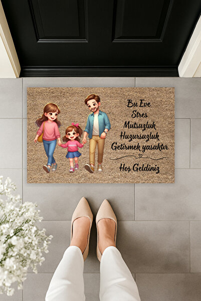 Dormot Modern Dijital Baskı Aile Temalı Kapı Önü Paspas