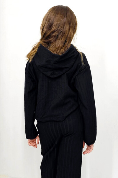 FashionForYou Scarlett Kids tetra suit, with large blouse, hood and loose pants, Black, 34 years