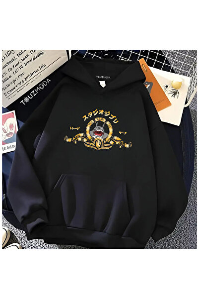 Le Savu Φούτερ Anime Totoro με τύπωμα Μαύρο Χρώμα με κουκούλα