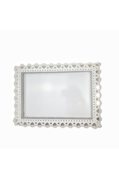 OEM Set 2 White Metal Trays with Lace Design