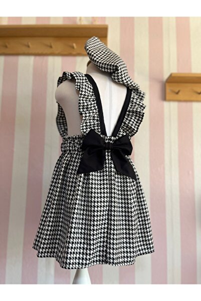 Eylülce Butik KAZAYAĞI DESEN FIRFIR ASKILI SALOPET ELBİSE & RESSAM ŞAPKASI TAKIM