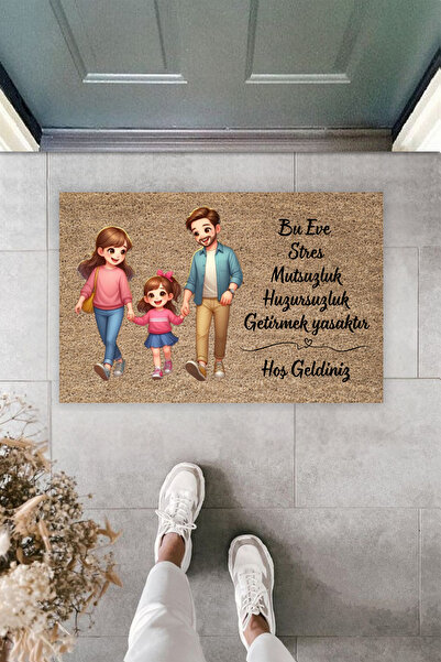 Dormot Modern Dijital Baskı Aile Temalı Kapı Önü Paspas