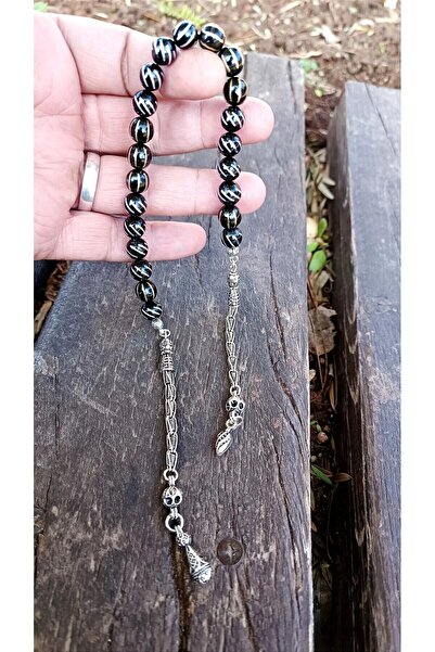 Genel Markalar Erzurum Oltu taşı gümüş işlemeli çift renk Zaza model tesbih 9...