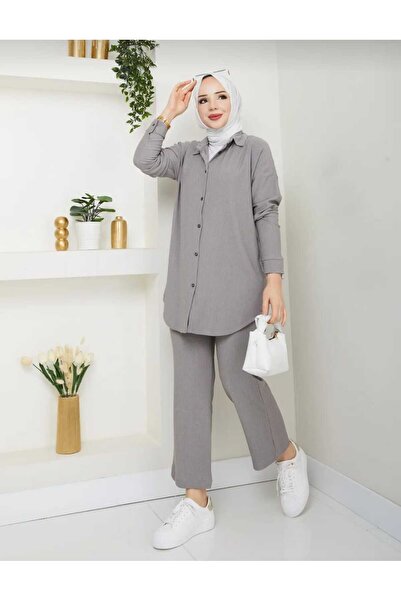 Giyim Gezegeni Women's Hijab Two-Piece Top and Bottom Set – Buttoned Tunic and Pants Combination Stylish Comfortable Daily Wear Fashion