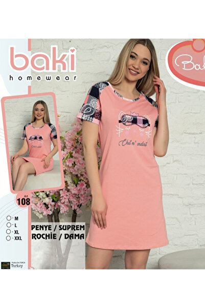 Star Fashion Camasa de noapte cu maneca scurta, stil rochie de casa, imprimeu...