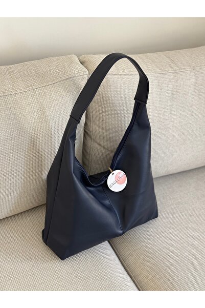 BAGLOVİS New Season Large Casual Navy Blue Leather Shoulder Bag