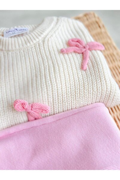 Butik Bow Rope Embroidered Knitwear Ribbed Leggings Set