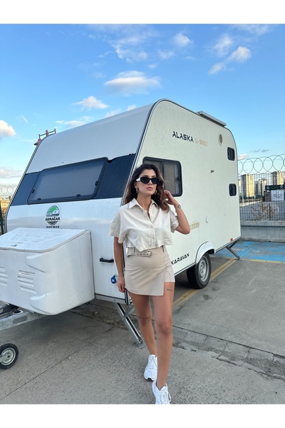 imrayboutique Kadın Bej Şort Etek