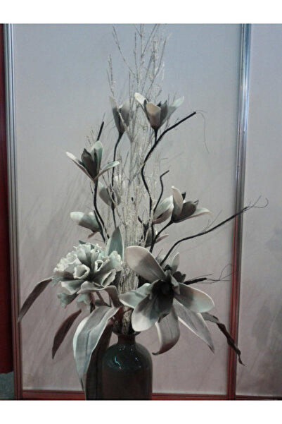 OEM Floare decorativa ,creanga magnolie cu 5 flori alb-gri, L90cm