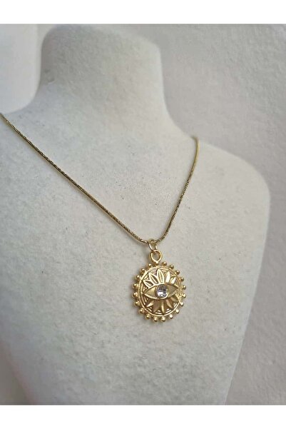 Haze قلادة ميدالية العين من الفولاذ المقاوم للصدأ ذهبية اللون