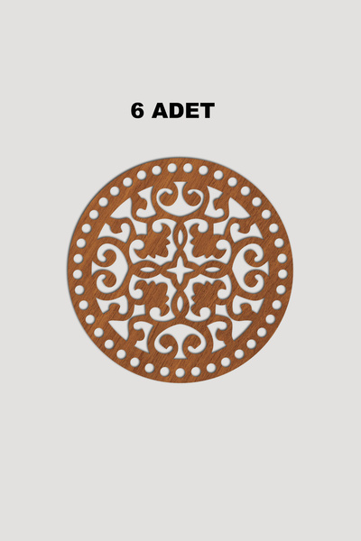 Lucena Ahşap Yuvarlak Desenli Model 6 Sepet Tepsi Tabanı 18cm 6 Adet Ceviz 3mm