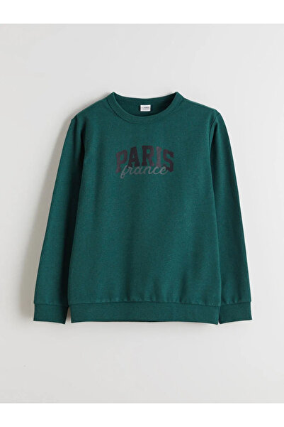 LC Waikiki LCW KidsYeşil Bisiklet Yaka Erkek Çocuk Sweatshirt