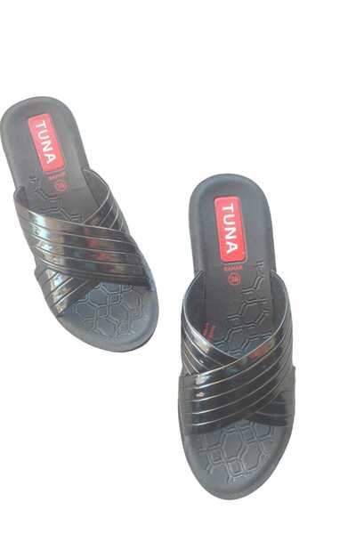 Tuna Women's Cross-Strapped Casual Black and Gray Slippers