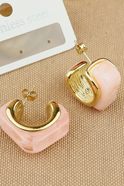 Keyifli Hayaller Çelik Vip Küpe - 316L Çelik Pembe Halka Sedefli Model Kararmaz Solmaz 2cm Çelik Küpe