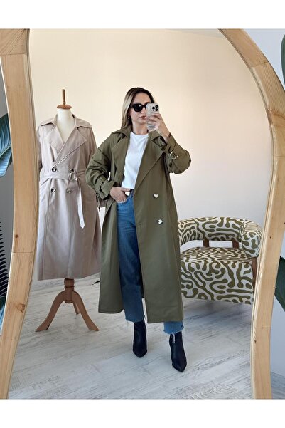 BeeYouStudio Kruvaze Yaka Kolları Kemerli Düğmeli Uzun Trençkot