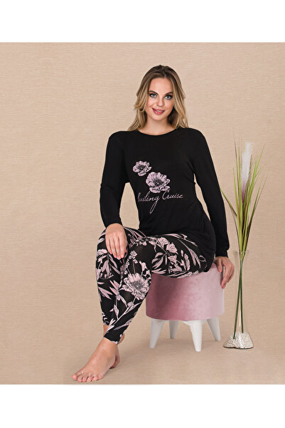 MOPİ Set de pijamale cu mânecă lungă și decolteu rotund și colanți cu imprime...