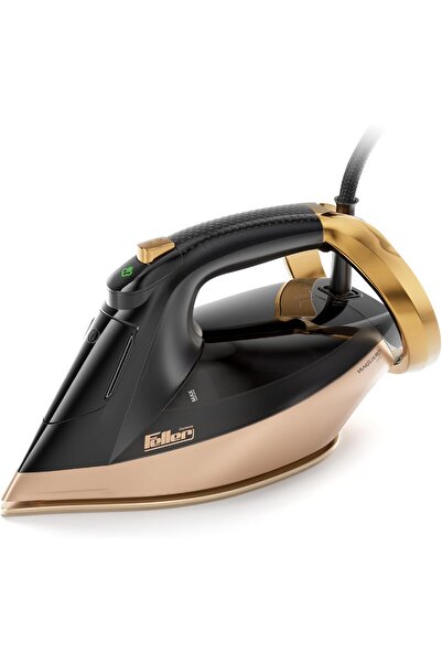 FELLER مكواة بخار من سلسلة Vanguard الألمانية، 2600 واط، قاعدة مزدوجة من السيراميك باللون الذهبي مع مقاومة للتكلس