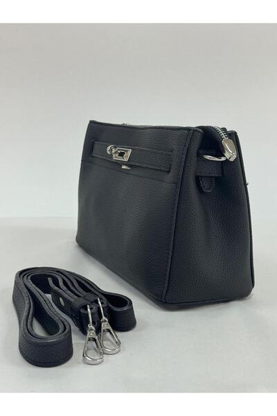 Asel Çanta Black Lock Detailed Multi-Compartment Crossbody Women's Bag