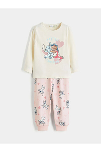 LC Waikiki Crew Neck Stitch Printed Girls' Pajama Set