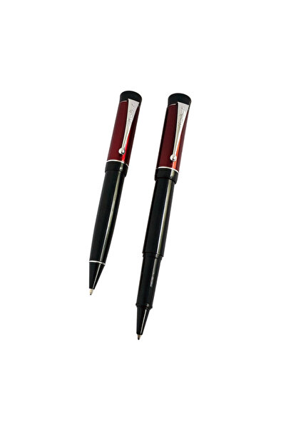 Pierre Cardin Set Pierre Cardin, pix si roller cu capac bordeaux satinat si corpul negru in etui de culoare neagra