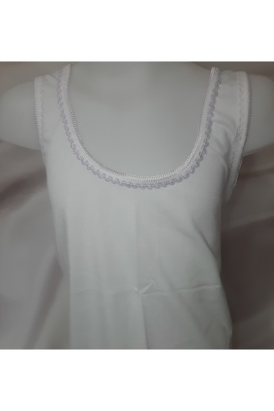 Butik White Collar with Lilac Embroidery, Thick Straps, 100% Cotton Girls' Tank Top
