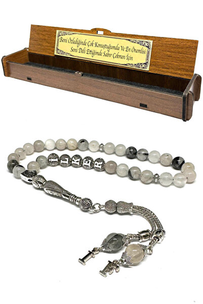 Fabula Silver Rutil Kuvars Taşı İsimli Doğal Taş Tesbih Erkek Hediye Harfli T...