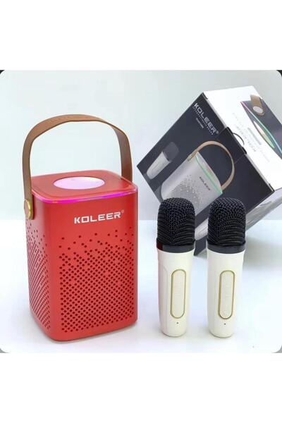 karaoke سماعة بلوتوث محمولة مع ميكروفونين صوت ستيريو قوي بطارية تدوم طويلاً، إضاءة للحفلات والرحلات