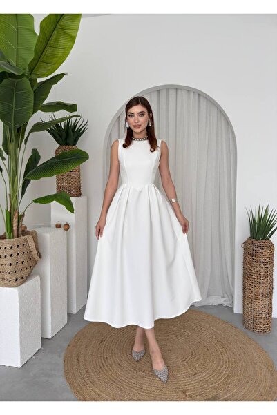 ETİKAFASHION Sırt Detaylı Uzun Kloş Kadın Elbise