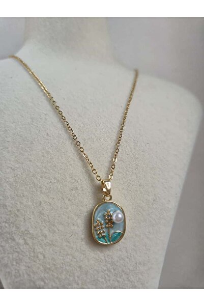 Haze Non-Tarnish Steel Pearl Blue Enamel Necklace