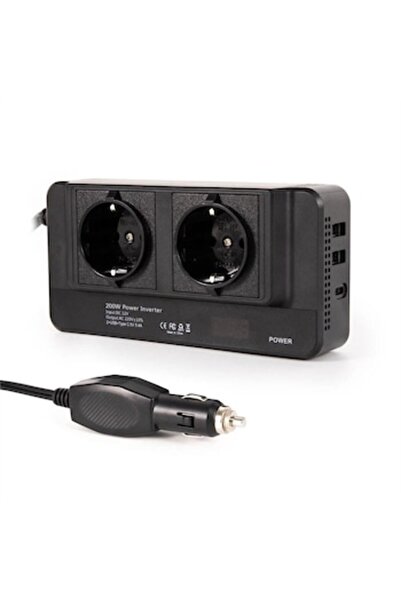 Zherqon Invertor portabil de la priză auto 12V la priză dublă UE 220V, putere 400W, 4 porturi USB, digital