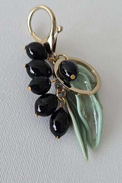 kırıkboncuk El Yapımı Murano Cam Boncuk Zeytin Tema Anahtarlık Charm